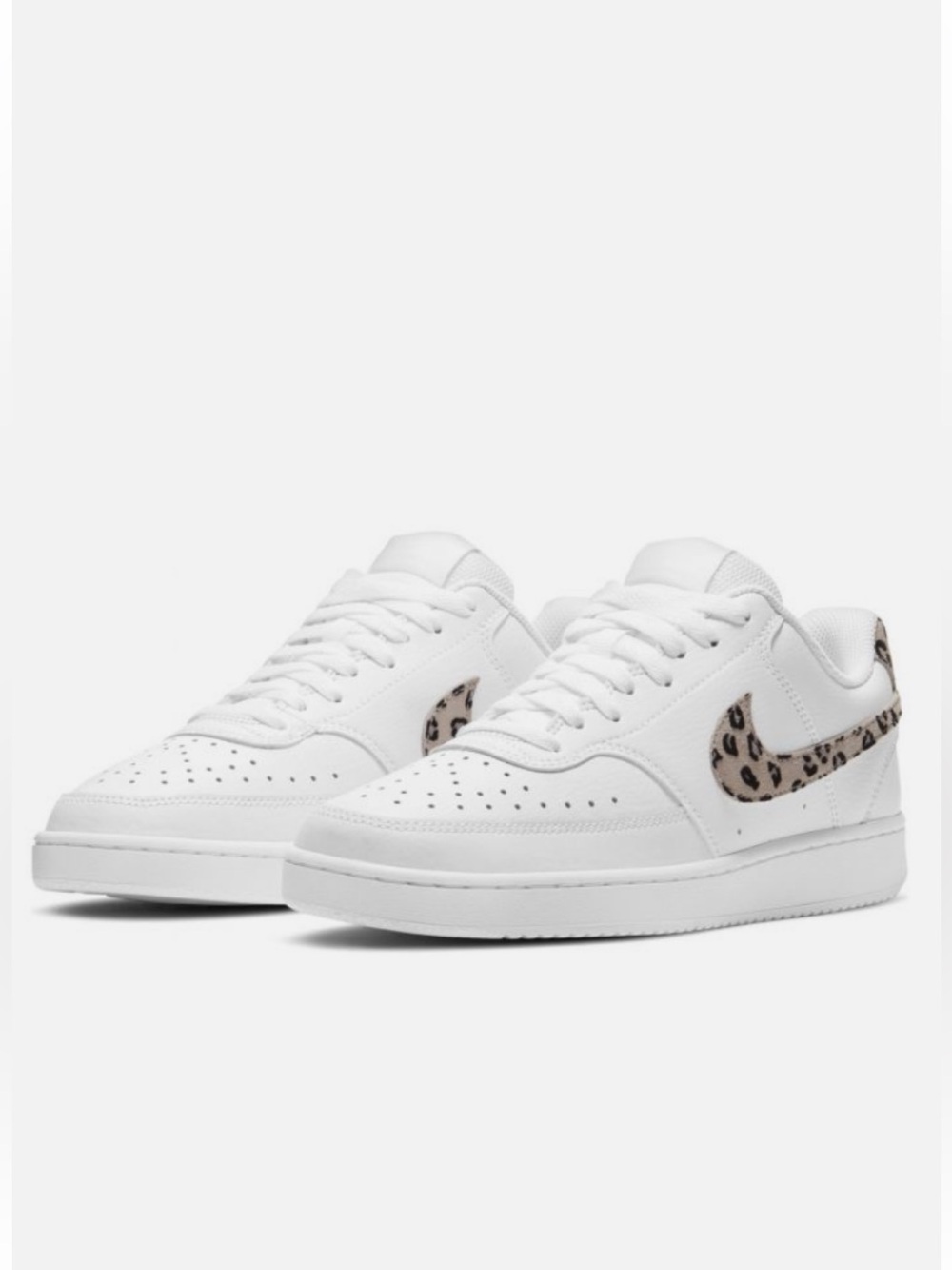 Nike Court Vision Low Leopard Swoosh White Leather. Size 9.5. - Picture 1 of 14